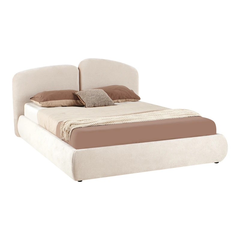 Double bed Cardia pakoworld with storage space beige grey fabric 160x200cm