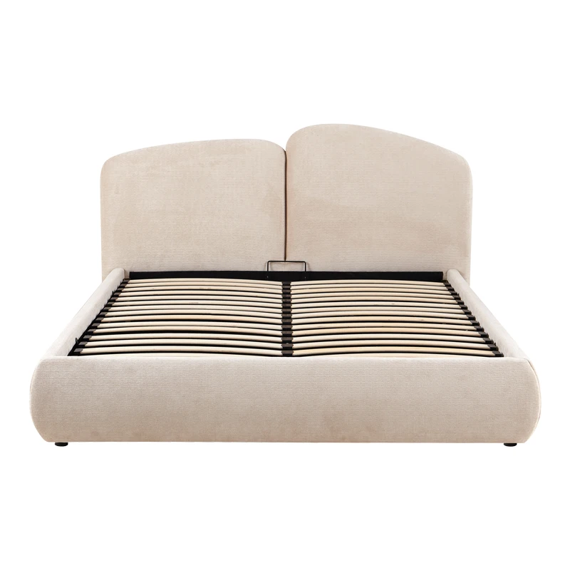 Double bed Cardia pakoworld with storage space beige grey fabric 160x200cm
