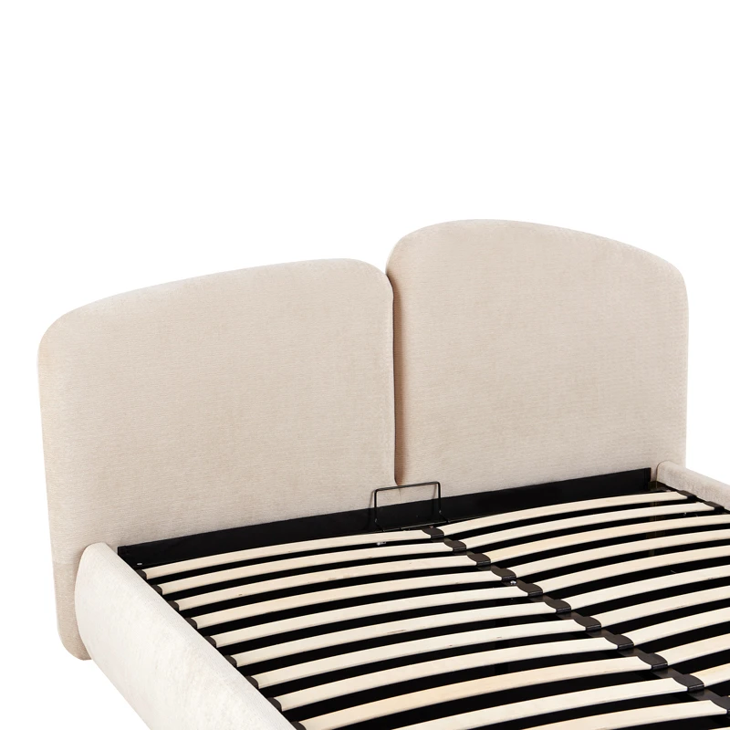 Double bed Cardia pakoworld with storage space beige grey fabric 160x200cm