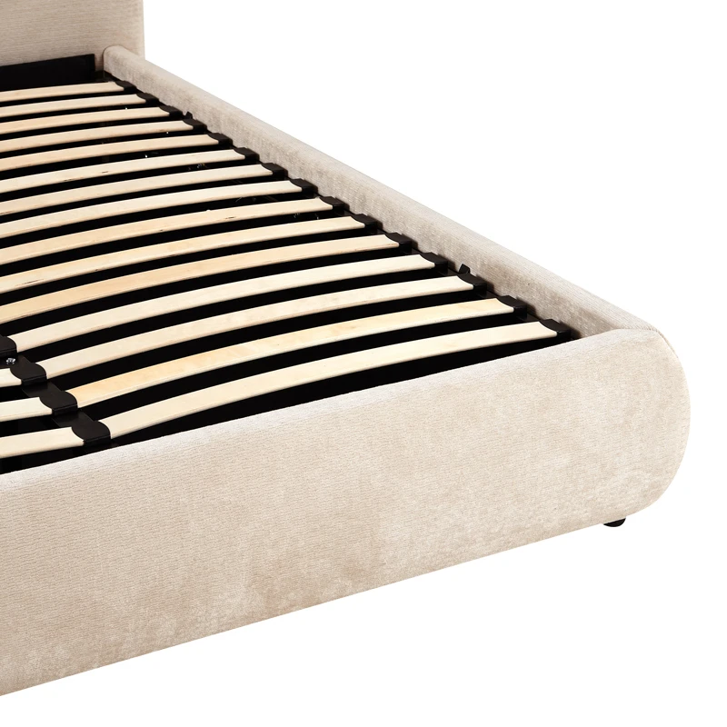 Double bed Cardia pakoworld with storage space beige grey fabric 160x200cm