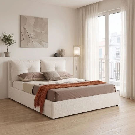 Double bed Dorma pakoworld with storage space ecru fabric 160x200cm