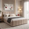 Double bed Doulia pakoworld beige velvet 150x200cm