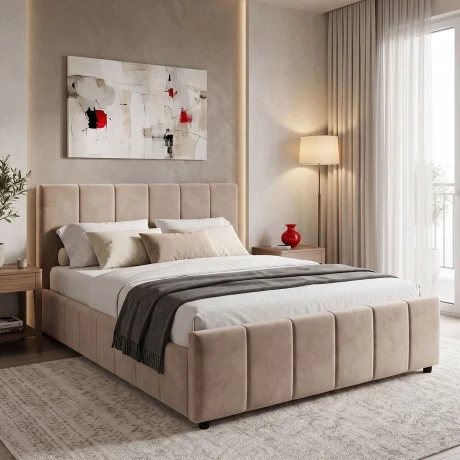 Double bed Doulia pakoworld beige velvet 150x200cm