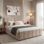 Double bed Doulia pakoworld beige velvet 150x200cm