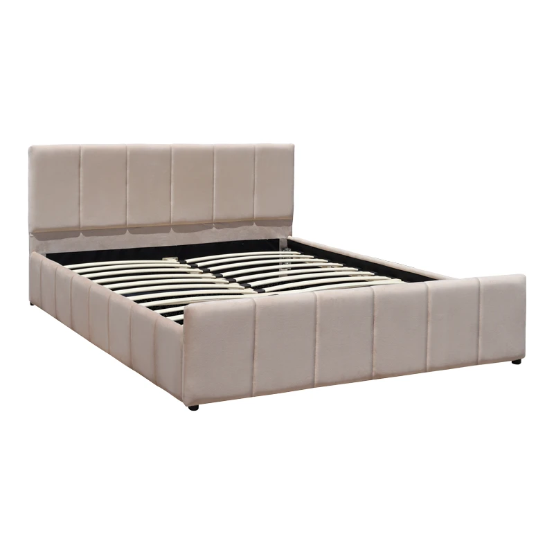 Double bed Doulia pakoworld beige velvet 150x200cm