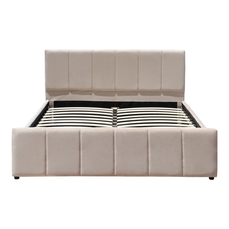 Double bed Doulia pakoworld beige velvet 150x200cm