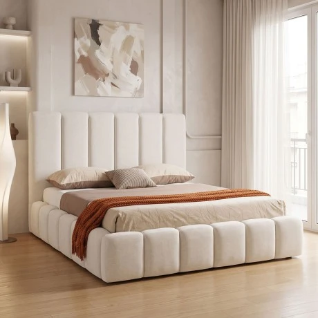 Double bed Ferena pakoworld ecru fabric with storage space 160x200cm