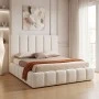 Double bed Ferena pakoworld ecru fabric with storage space 160x200cm