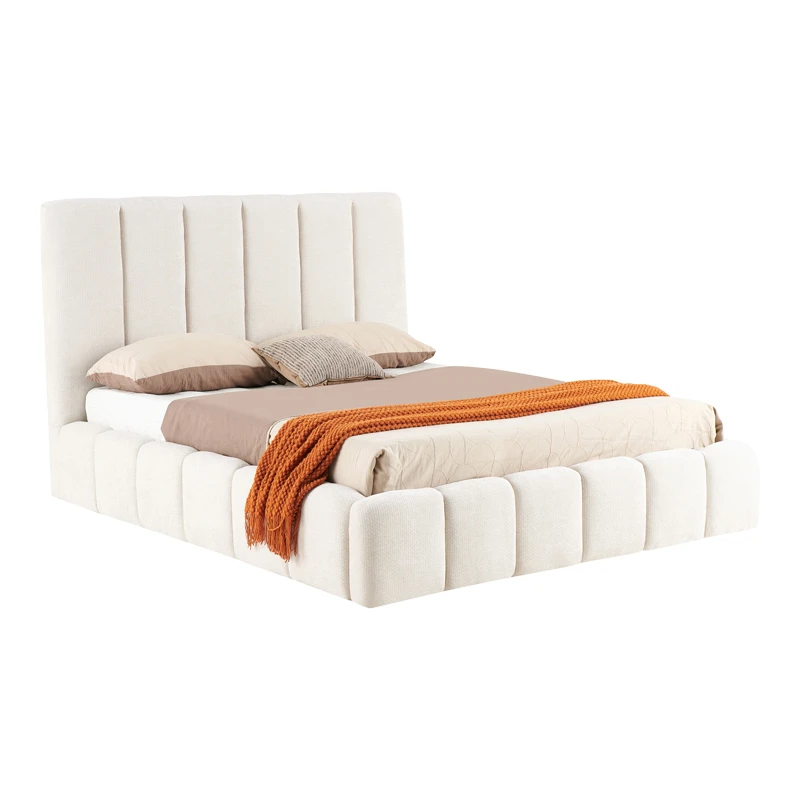 Double bed Ferena pakoworld ecru fabric with storage space 160x200cm
