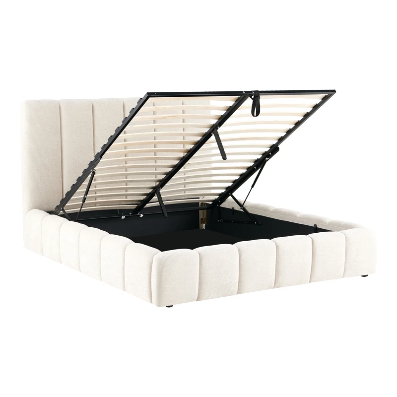 Double bed Ferena pakoworld ecru fabric with storage space 160x200cm