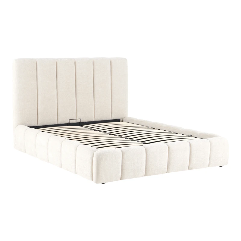 Double bed Ferena pakoworld ecru fabric with storage space 160x200cm