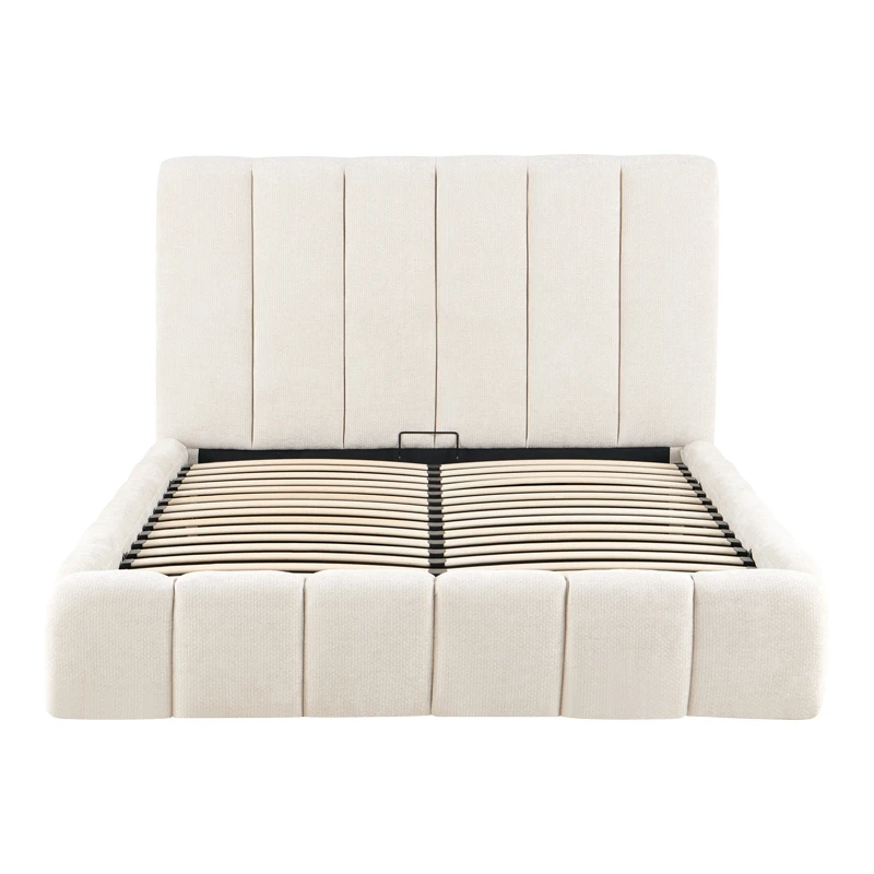 Double bed Ferena pakoworld ecru fabric with storage space 160x200cm