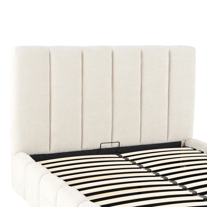 Double bed Ferena pakoworld ecru fabric with storage space 160x200cm