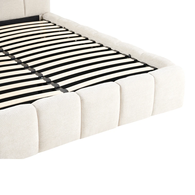Double bed Ferena pakoworld ecru fabric with storage space 160x200cm