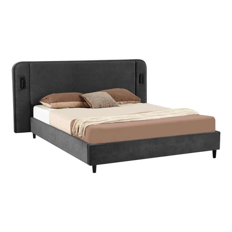 Double bed Fomo pakoworld with LED anthracite fabric 160x200cm