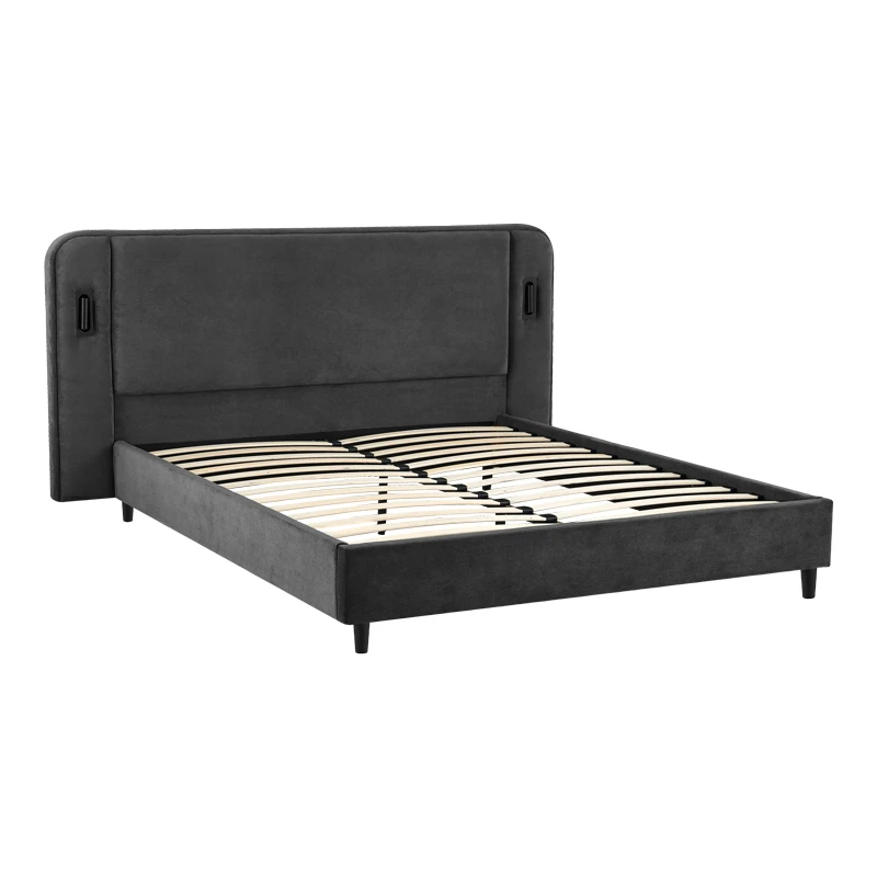 Double bed Fomo pakoworld with LED anthracite fabric 160x200cm