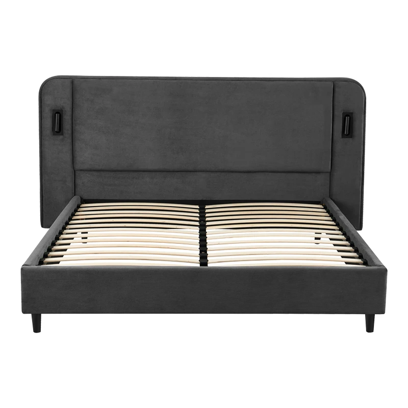 Double bed Fomo pakoworld with LED anthracite fabric 160x200cm