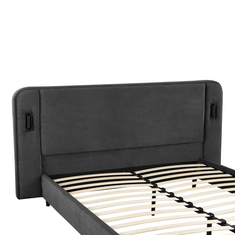 Double bed Fomo pakoworld with LED anthracite fabric 160x200cm