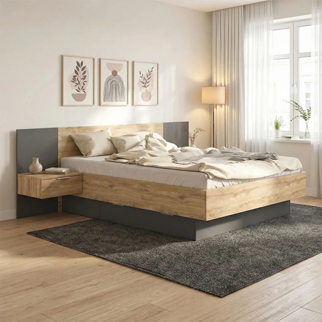 Kantri double bed pakoworld in sonoma - grey shade 160x200cm