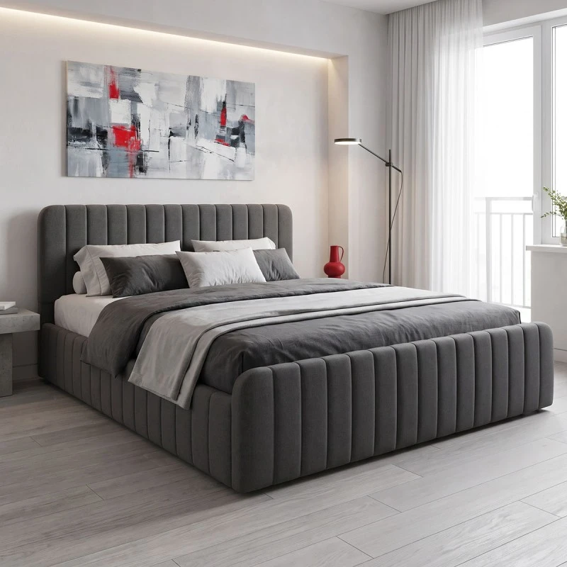Double bed Myrelia pakoworld anthracite fabric 160x200cm