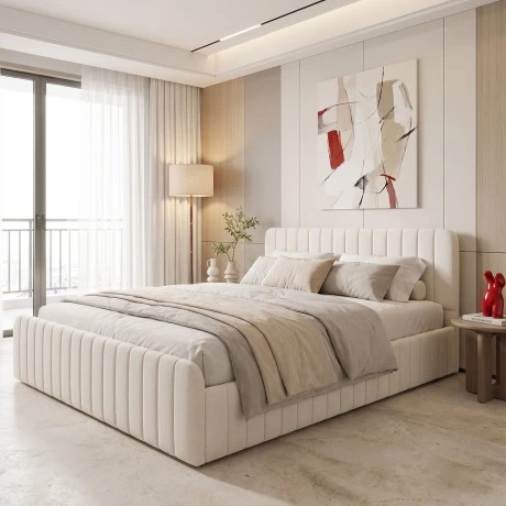 Double bed Myrelia pakoworld gray beige fabric 160x200cm