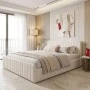 Double bed Myrelia pakoworld gray beige fabric 160x200cm