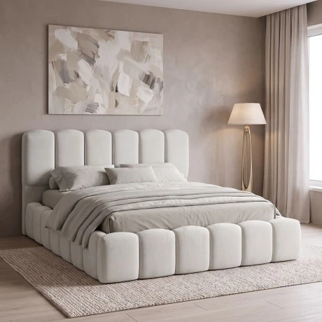 Double bed Narnia pakoworld with storage space ecru fabric 160x200cm