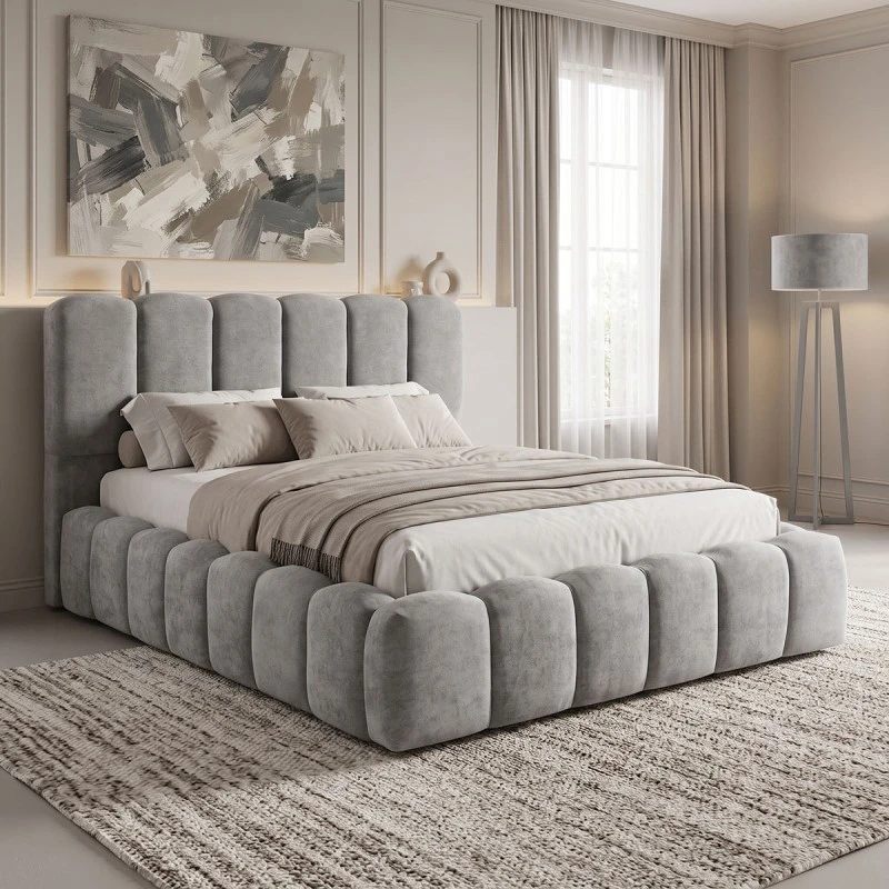 Double bed Narnia pakoworld with storage space grey fabric 160x200cm