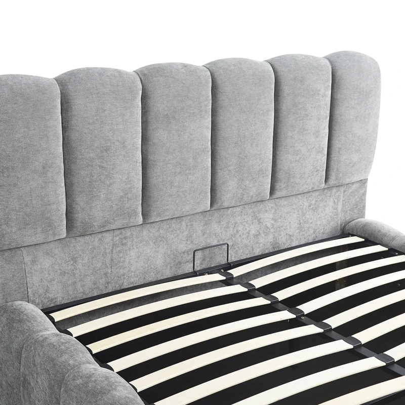 Double bed Narnia pakoworld with storage space grey fabric 160x200cm