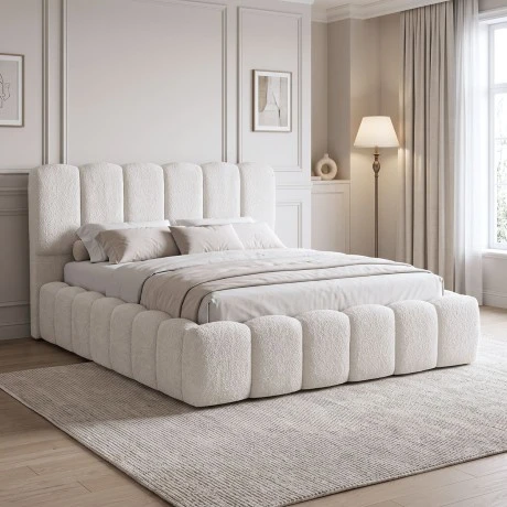 Double bed Narnia pakoworld with storage space cream boucle 160x200cm