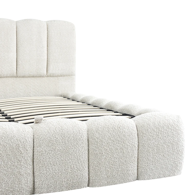 Double bed Narnia pakoworld with storage space cream boucle 160x200cm