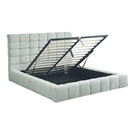 Double bed Pernant pakoworld with storage space light grey boucle fabric 160x200cm