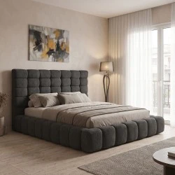 Double bed Pernant pakoworld with storage space anthracite boucle fabric 160x200cm