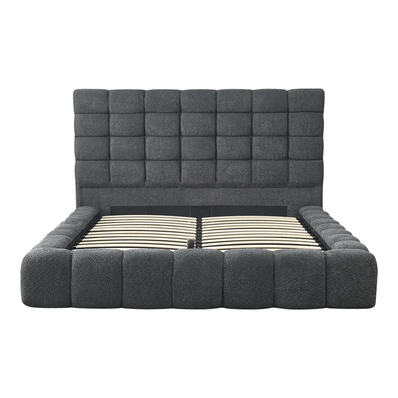Double bed Pernant pakoworld with storage space anthracite boucle fabric 160x200cm