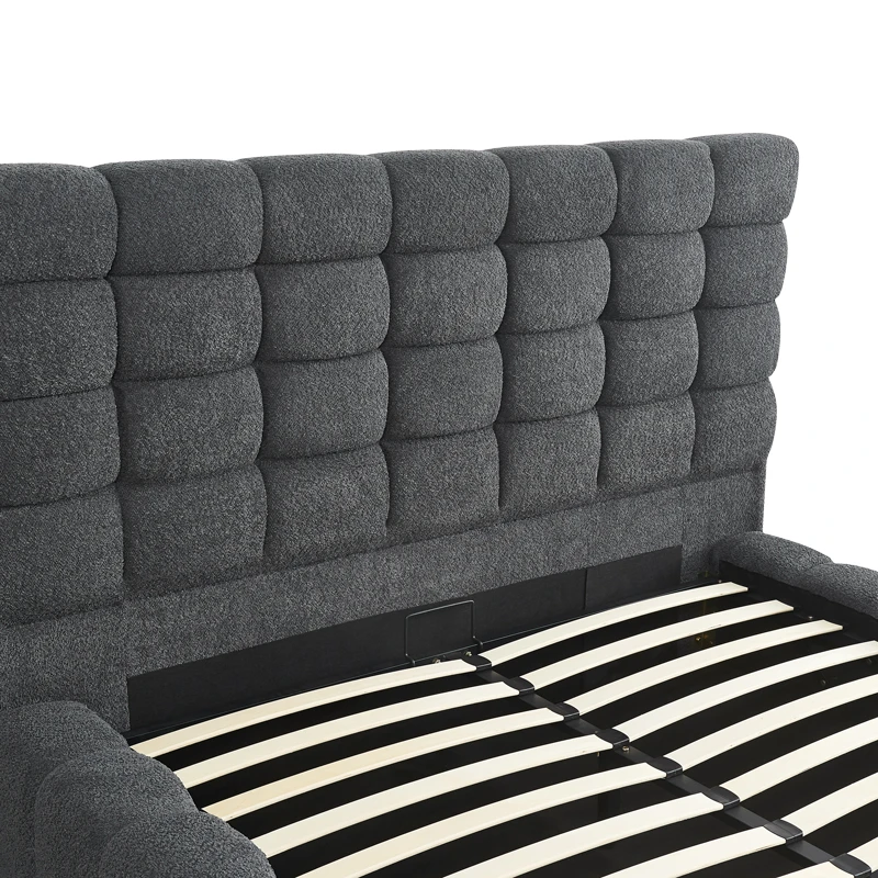 Double bed Pernant pakoworld with storage space anthracite boucle fabric 160x200cm