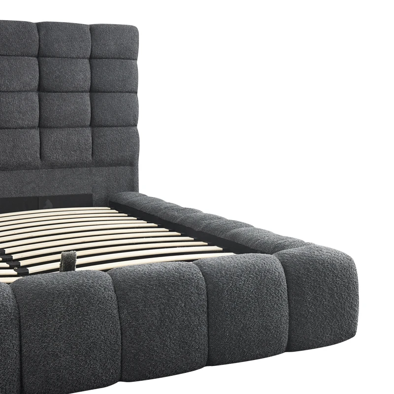 Double bed Pernant pakoworld with storage space anthracite boucle fabric 160x200cm