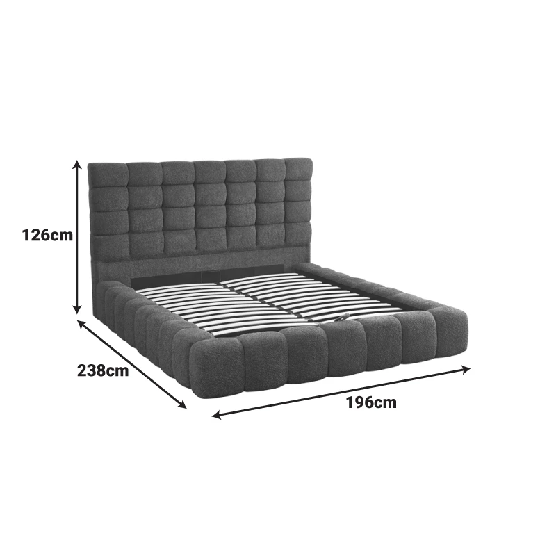 Double bed Pernant pakoworld with storage space anthracite boucle fabric 160x200cm