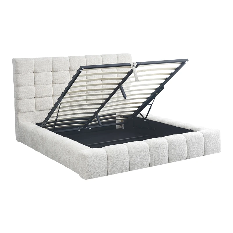 Double bed Pernant pakoworld with storage space ecru boucle fabric 160x200cm