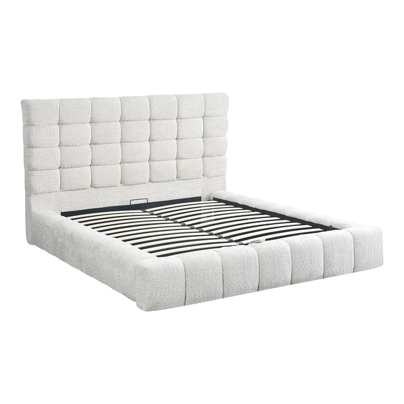Double bed Pernant pakoworld with storage space ecru boucle fabric 160x200cm