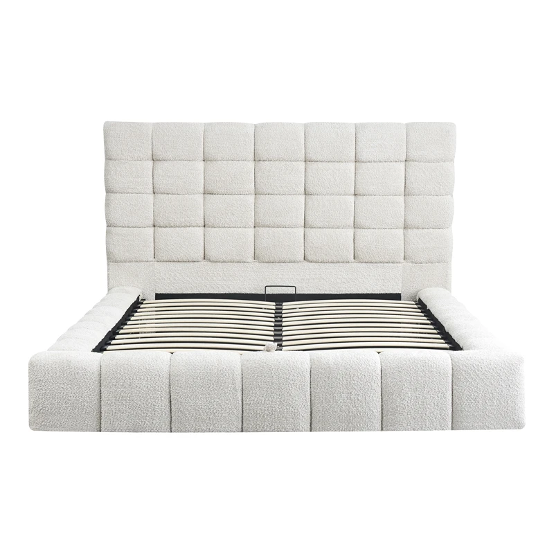 Double bed Pernant pakoworld with storage space ecru boucle fabric 160x200cm