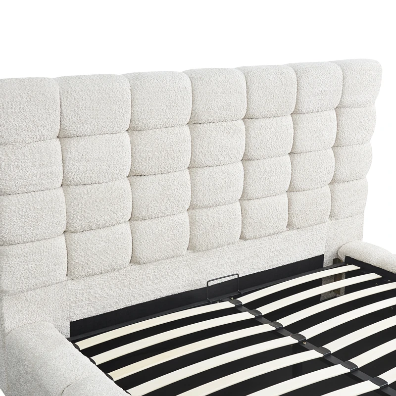Double bed Pernant pakoworld with storage space ecru boucle fabric 160x200cm