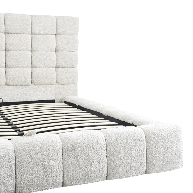 Double bed Pernant pakoworld with storage space ecru boucle fabric 160x200cm