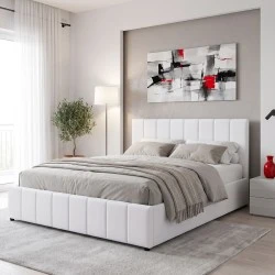 Double bed Rovio pakoworld gray beige fabric 150x200cm Double bed Rovio pakoworld gray beige fabric 150x200cm