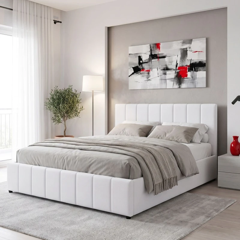 Double bed Rovio pakoworld gray beige fabric 150x200cm