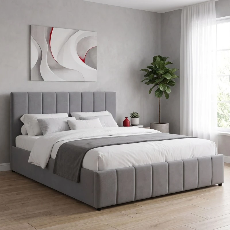 Double bed Rovio pakoworld grey fabric 150x200cm