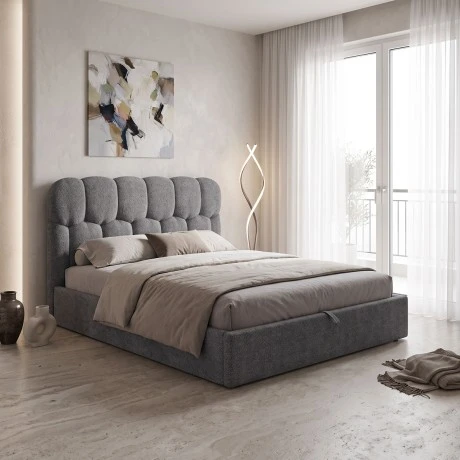 Double bed Sectra pakoworld with storage space grey boucle fabric 160x200cm