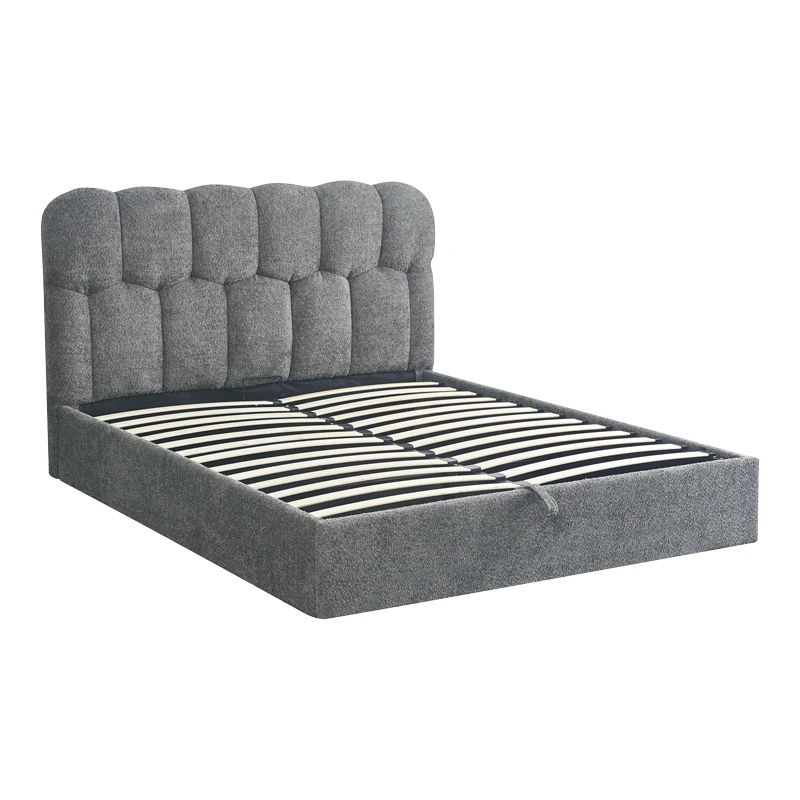 Double bed Sectra pakoworld with storage space grey boucle fabric 160x200cm