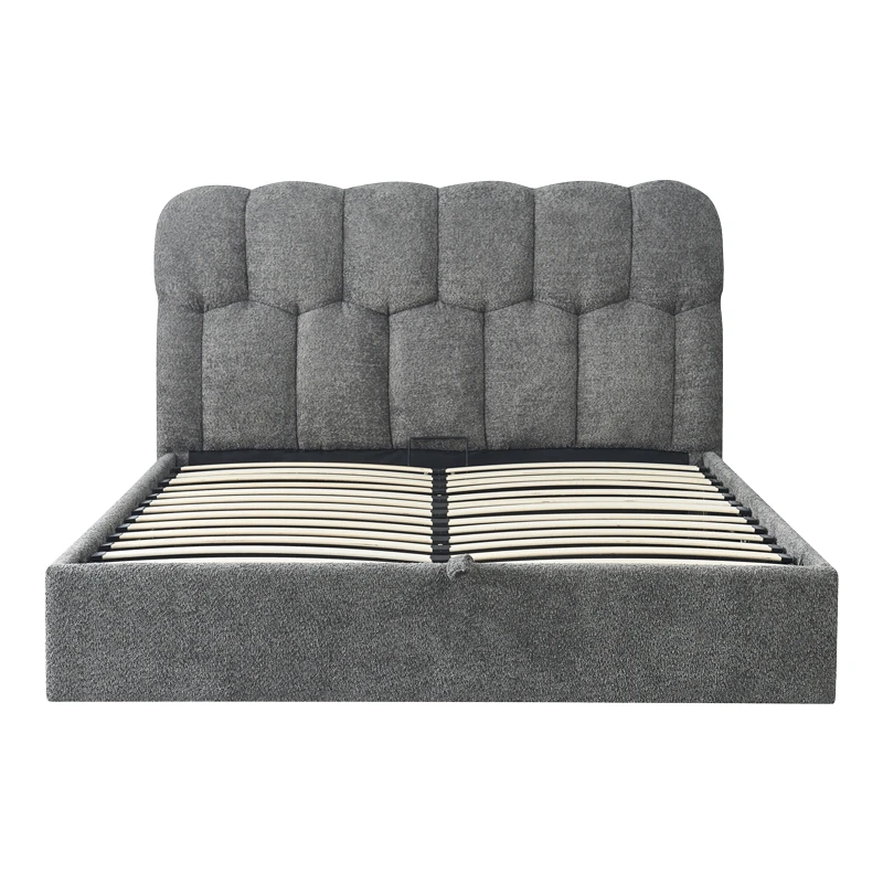 Double bed Sectra pakoworld with storage space grey boucle fabric 160x200cm
