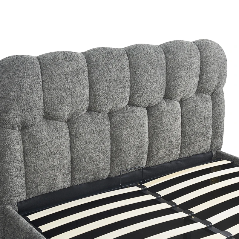 Double bed Sectra pakoworld with storage space grey boucle fabric 160x200cm