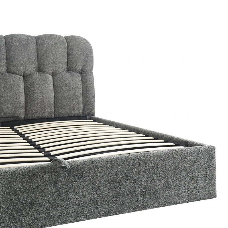 Double bed Sectra pakoworld with storage space grey boucle fabric 160x200cm